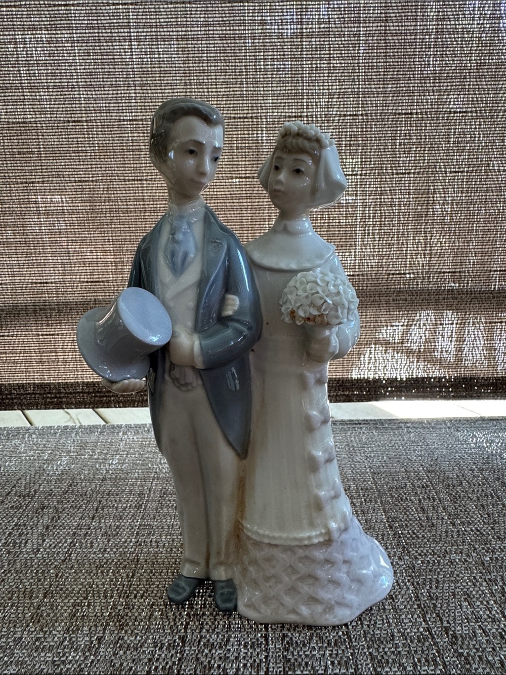 Lladro Porcelain Wedding Couple Figurine in White and Blue